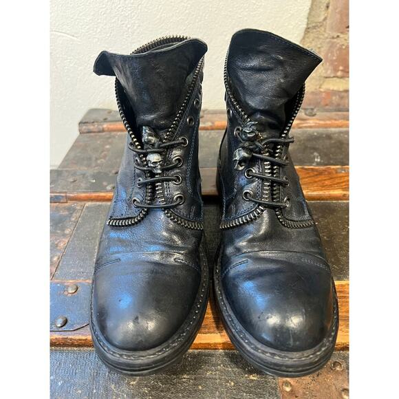 The Shoe Box Leather Combat Boots Women's 6 Bronze Blue Skull Head Punk Goth UK - Picture 4 of 10